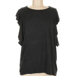 Saks Fifth Avenue Black Flutter Sleeve Ruffled Blouse